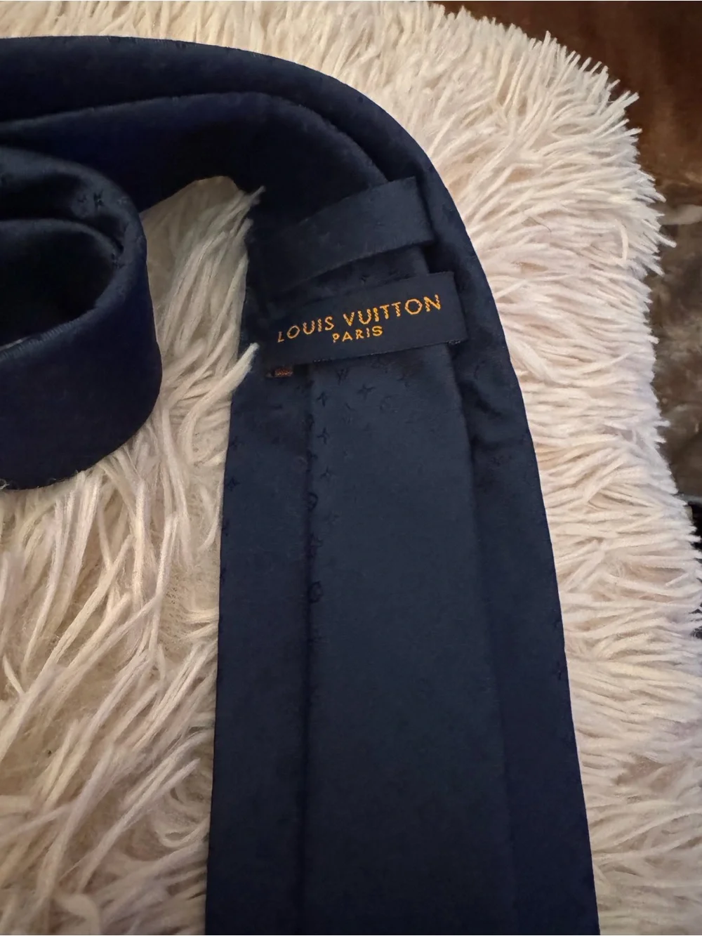 Louis Vuitton Navy Tonal Silk Monogram Men's Tie